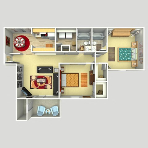 Floor plan for 2 beds, 2 baths, 1130 sqft